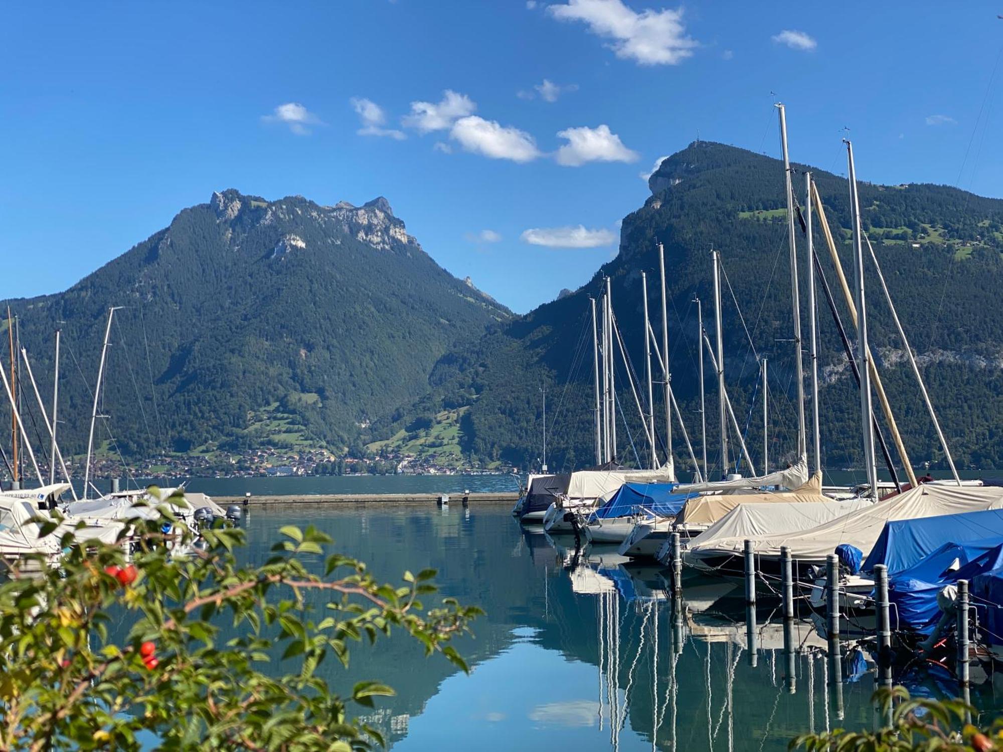 Herrlicher Blick Auf Berge Und See Faulensee Exteriér fotografie